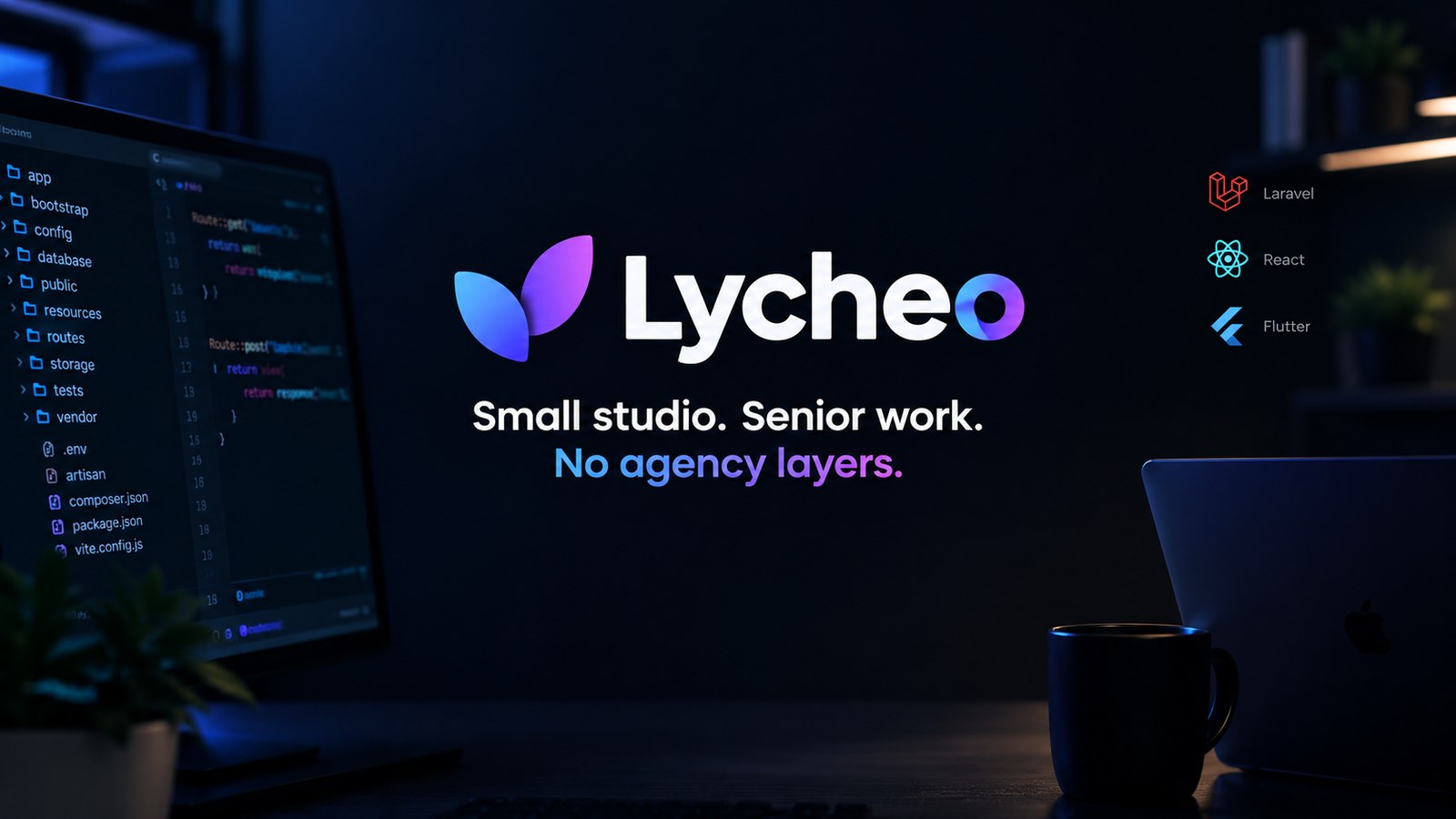 Lycheo — a small web and mobile app development studio. Small studio, senior work, no agency layers. Laravel, React and Flutter.